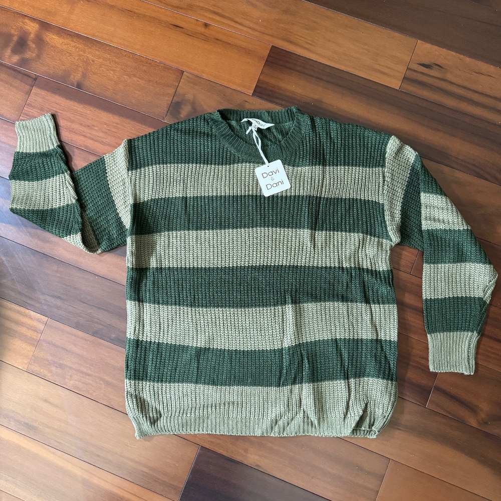 SHADES OF GREEN COLOR BLOCK KNIT SWEATER - Picture 5 of 8